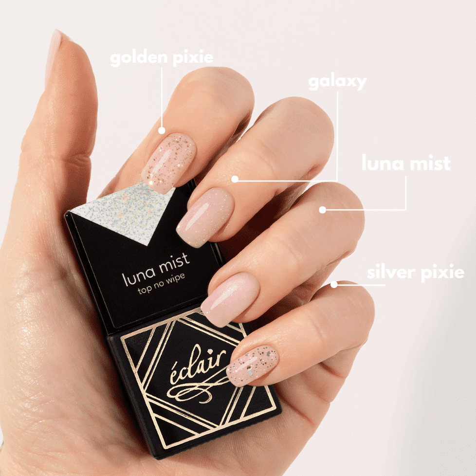 top hybrydowy no wipe z drobinkami od Eclair Nail